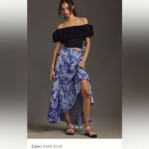 NWT new Anthropologie Maeve ruffled wrap skirt dark blue floral small maxi